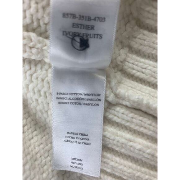 Rails Cardigan Women M Cream Button Front Cherry Strawberry Knit Puff Sleeve - Picture 6 of 11